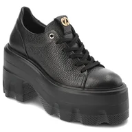 Sneakersy damskie - Czarne Sneakersy Carinii Skórzane Obuwie Damskie Na Obcasie - miniaturka - grafika 1