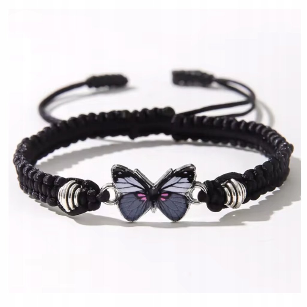 Czarna Bransoletka Regulowana z Motylem Subtelny Symbol Stylu