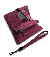 Portfele - AOXONEL Damski mały składany skórzany portfel blokujący RFID, damska opaska na rękę z uchwytem na karty, identyfikator, okienko, portmonetka na monety, Fioletowy3, S, Nowoczesny - miniaturka - grafika 1