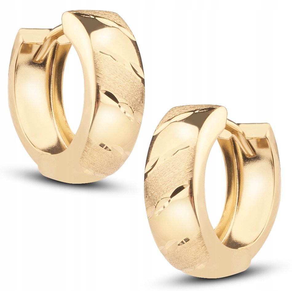 ZŁOTE KOLCZYKI KÓŁECZKA Z DIAMENTOWANIEM I SATYNĄ 14KT 585