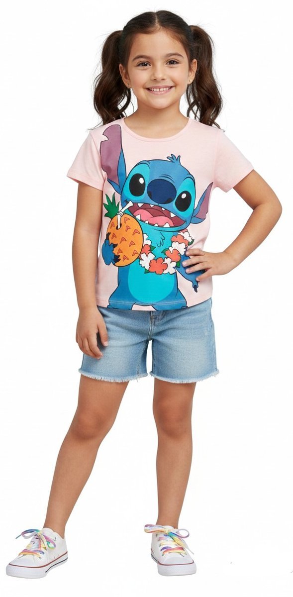 Koszulka dziewczęca Stitch Disney różowa – T-shirt 100% bawełna, pełny nadruk, rozmiar 116 cm