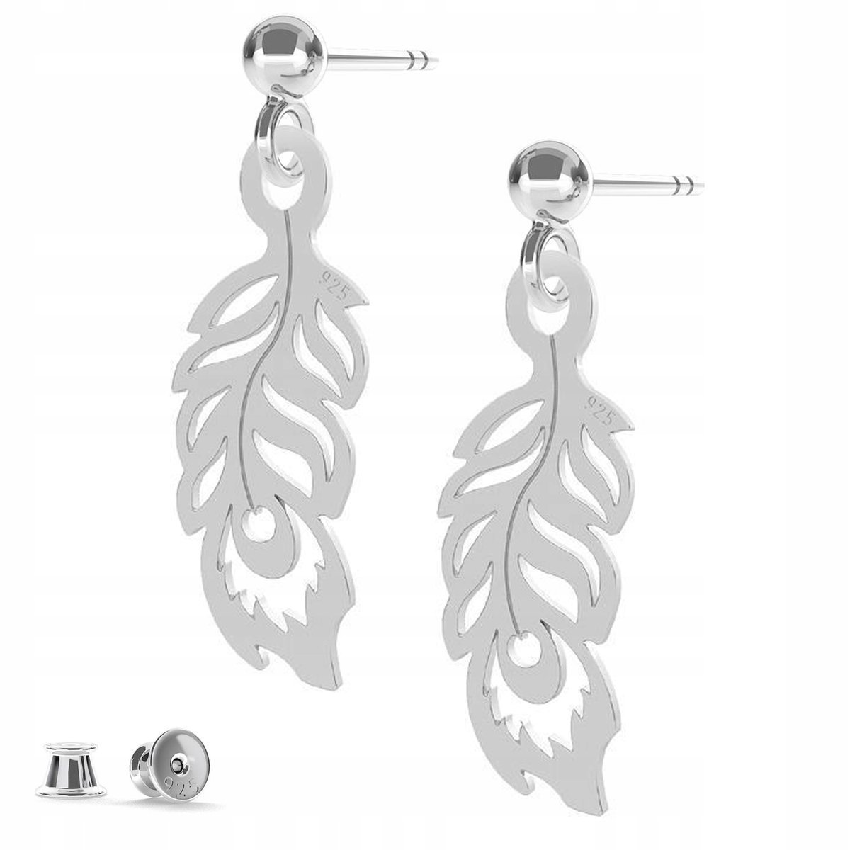 Kolczyki srebrne Pawie Pióro Piórko 925