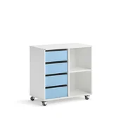 Meble do szkół i przedszkoli - Regał szkolny CASPER, 4 szuflady, 2 przegrody, biały, błękitny - miniaturka - grafika 1