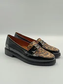 Mokasyny damskie - Czarne lakierowane mokasyny skórzane motyw panterki polska marka PULSO r. 39 - miniaturka - grafika 1