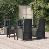 Meble ogrodowe - 5-cz. zestaw wypoczynkowy do ogrodu, poduszki, czarny rattan PE - miniaturka - grafika 1