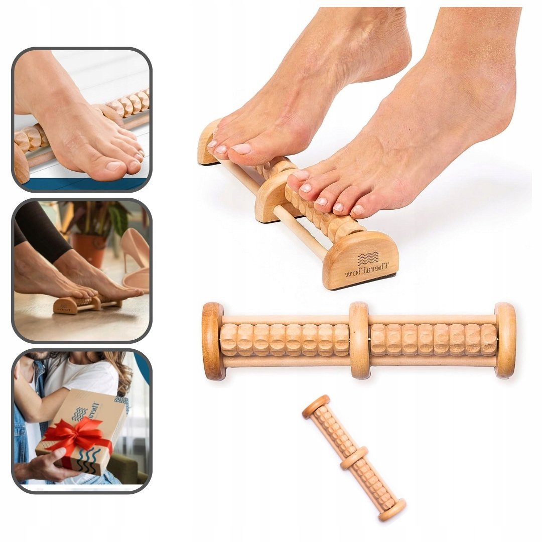 DREWNIANY MASAŻER DO STÓP RELAKSACYJNY Z WAŁKIEM MASAŻ PREZENT ULTRALEKKI