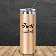 Kubki - Złoty kubek Glitter 600 ml z podwójnymi ściankami i słomką z Twoim nadrukiem - miniaturka - grafika 1
