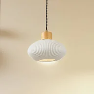 Lampy sufitowe - Lindby Lampa wisząca Paulie, Ø 23 cm, ceramika, drewno, biały - miniaturka - grafika 1