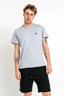 Koszulki męskie - T-shirt męski gładki z kieszonką WILLIAM szary w paski - miniaturka - grafika 1