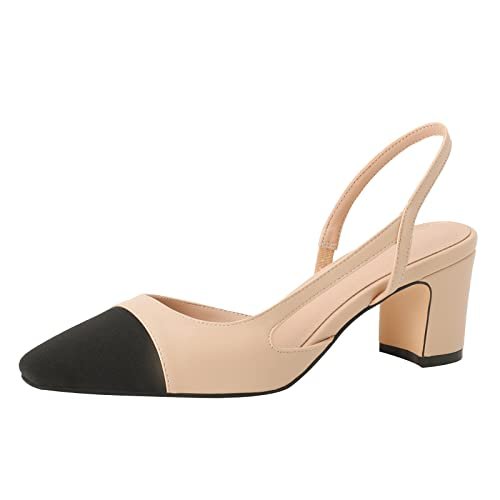 MIRAAZZURRA Damskie czółenka z obcasem typu slingback, seksowne sploty, okrągłe palce, casualowe, buty ślubne dla kobiet, modne buty garniturowe, kolory skóry, 38.5 EU