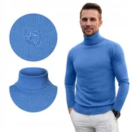 Swetry męskie - Klasyczny GOLF Sweter Męski Elegancki Bawełniany NIEBIESKI XL Pako Jeans - miniaturka - grafika 1