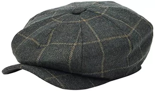 Hackett London Męska czapka z daszkiem Bakerboy WINDOWPAIN, zielona/szarobrązowa, L - Czapki męskie - miniaturka - grafika 1