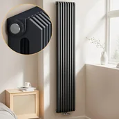 Grzejniki pokojowe - EMKE Grzejnik Stalowy Podwójny Pionowy 1611W, 180x34,8 cm, 4 bar, do 22 m² – Antracytowy - miniaturka - grafika 1