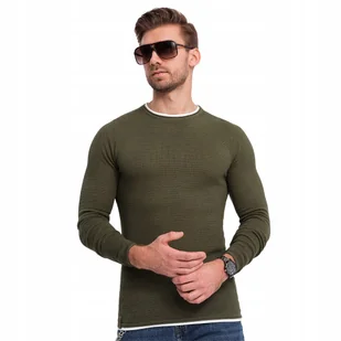 Bawełniany sweter męski z dekoltem ciemnooliwkowy V7 OM-SWSW-0103 XXL - Swetry męskie - miniaturka - grafika 1
