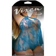 Sukienki - Vixen Koronkowa sukienka z wiązaniem na szyi, niebieska - miniaturka - grafika 1