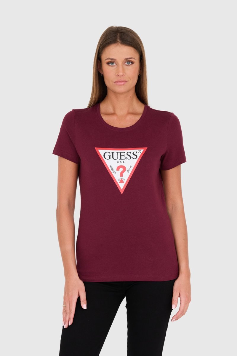 GUESS Bordowy damski t-shirt bawełniany Original Tee S