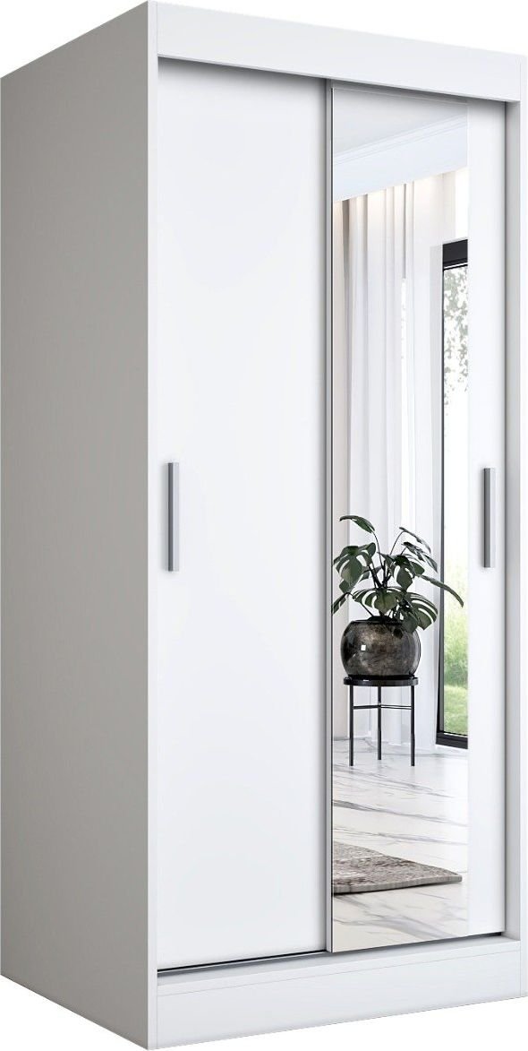 MKPOL Szafa przesuwna MODUO COMFORT 90 biała mat z lustrem po prawej