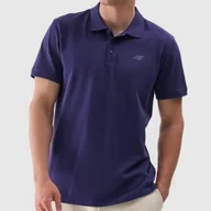 Koszulki męskie - Koszulka Męska 4F T-shirt Polo z kołnierzykiem Granatowy Bawełna Sport XXL - miniaturka - grafika 1