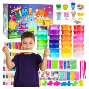 SLIME WIELKI ZESTAW DO ROBIENIA GLUTÓW DLA DZIECI MASA PLASTYCZNA 124w1 - Masy plastyczne - miniaturka - grafika 1
