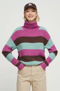 Swetry damskie - Roxy sweter damski kolor turkusowy z golfem - grafika 1