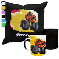 Gadżety dla niej i dla niego - Zestaw Kubek Magiczny + Poszewka Z Poduszką-Blaze Megamaszyny Prezent+ Imię - miniaturka - grafika 1