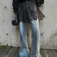 Spódnice - TEMU Damska spódnica A-line z kwiatową koronką - letnia spódnica codzienna z falbanką, lekka, idealna na co dzień, spódnica do noszenia na co dzień - miniaturka - grafika 1