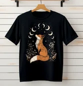 Koszulki i topy damskie - Czarna damska koszulka z lisem - miniaturka - grafika 1