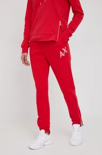 Spodnie damskie - Armani Exchange spodnie dresowe bawełniane 3LYP96.YJ4XZ damskie kolor czerwony z nadrukiem - grafika 1
