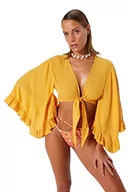 Body - Trendyol Damska bluzka basic dopasowana bodycone dekolt w serek, pomarańczowy, 60 - miniaturka - grafika 1