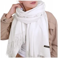 Apaszki i szaliki damskie - Biały Szalik damski duży Cashmere frędzle SZA-08 ze skazą - miniaturka - grafika 1