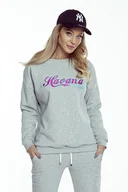 Bluzy damskie - Bluza bawełniana dresowa szara z haftem Havana - miniaturka - grafika 1