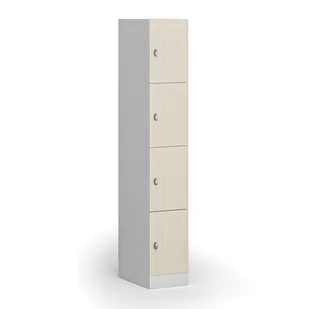 Szafka ubraniowa ze schowkami, 4 schowki, 1850 x 300 x 500 mm, zamek obrotowy, drzwi laminowane, brzoza - Szafki biurowe - miniaturka - grafika 1
