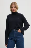 Swetry damskie - Tommy Hilfiger sweter damski kolor granatowy z golfem WW0WW43094 - miniaturka - grafika 1