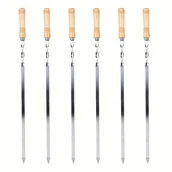 Inne - TEMU 6 szt. Szaszłyki Bangrui ze Stali Nierdzewnej, Duże Szerokie Wielokrotnego Użytku Szaszłyki z Antypoślizgową Drewnianą Rączką do , Kurczaka, - miniaturka - grafika 1