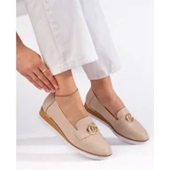 Mokasyny damskie - Goodin Eleganckie lordsy damskie beżowe beżowy - miniaturka - grafika 1