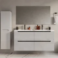 Szafki łazienkowe - Szafka łazienkowa wisząca z podwójną umywalką wpuszczaną i słupkiem - Biały - 120 cm - SELITA - miniaturka - grafika 1