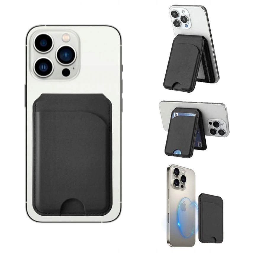 Magnetyczny Portfel Magsafe Do Telefonu Na 4 Karty Blokada Rfid + Podstawka / Magwallet Secure Czarny