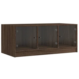 vidaXL Stolik kawowy ze szklanymi drzwiami brązowy dąb 102x50x42 cm - Ławy i stoliki kawowe - miniaturka - grafika 1