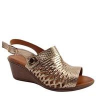 Sandały damskie - Sokolski 604-803 damskie sandały skórzane na koturnie ażurowe złote - miniaturka - grafika 1