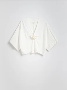 Reserved - Bluzka kimono z modalem - złamana biel - Bluzki damskie - miniaturka - grafika 1