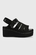Sandały damskie - Pepe Jeans sandały WITNEY damskie kolor czarny na koturnie PLS90577 - miniaturka - grafika 1