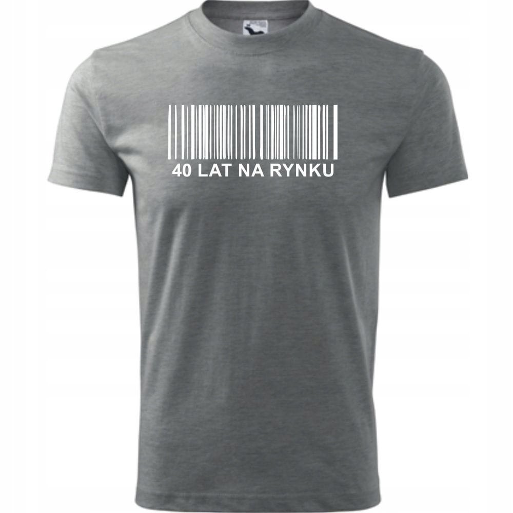 Męska Koszulka z Nadrukiem 40 lat na rynku na Prezent Urodzinowy Upominek ciemnoszary melanż M