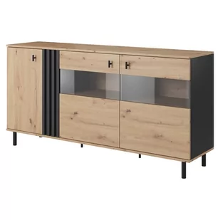 Komoda loftowa na nózkach z lamelami 3D (E) MADIS Dąb artisan / antracyt - Komody - miniaturka - grafika 1