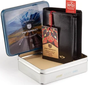 Peterson Skórzany portfel męski na karty bez zapięcia Peterson NoSize - Portfele - miniaturka - grafika 1