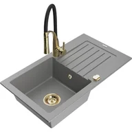 Zlewozmywaki z baterią - Mexen Pablo zlewozmywak granitowy 1-komorowy z ociekaczem i baterią kuchenną Aster, szary - miniaturka - grafika 1