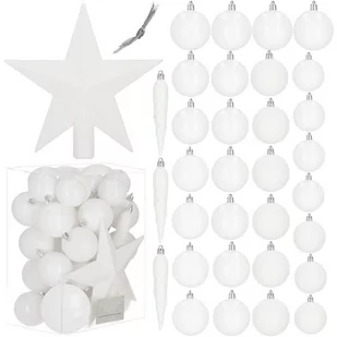 Bombki choinkowe 33 szt. zawieszki na choinkę ozdoby świąteczne z gwiazdą białe - Bombki - miniaturka - grafika 1