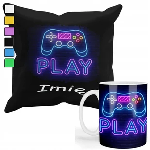 ZESTAW KUBEK + PODUSZKA Z POSZEWKĄ- PREZENT DLA FANA GAME PAD PLAY + IMIĘ - Gadżety dla niej i dla niego - miniaturka - grafika 1