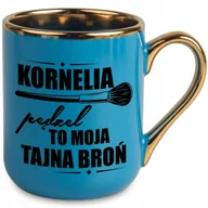 Kubki - KUBEK 330 ML NIEBIESKI UCHO RANT ZŁOTY PREZENT DLA WIZAŻYSTKI TWOJE IMIĘ - miniaturka - grafika 1