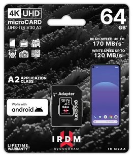 Goodram IRDM M2AA MicroSDXC 64GB UHS-I/U3 A2 V30 IR-M2AA-0640R12 IR-M2AA-0640R12 - Karty pamięci - miniaturka - grafika 1