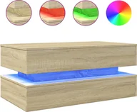 Ławy i stoliki kawowe - vidaXL Stolik kawowy z oświetleniem LED dąb sonoma 90x50x40 cm - miniaturka - grafika 1